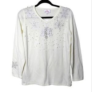 Quacker Factory Rhinestone Snowflake Sweater XS Holiday Party Christmas NWT